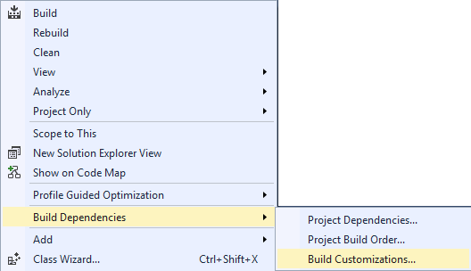 project context menu